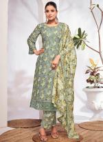 Pure Cotton Green Casual Wear Printed Salwar Suit